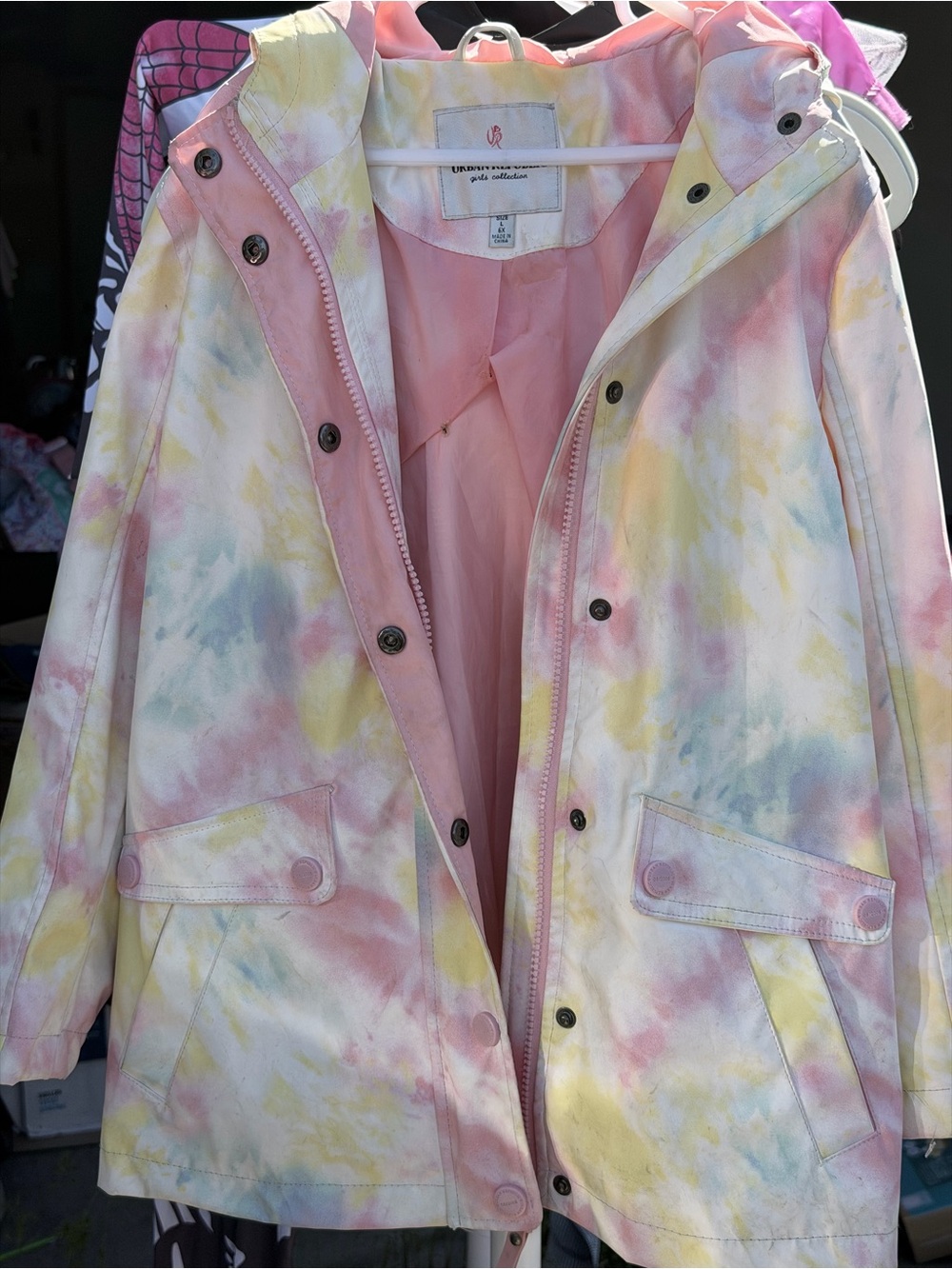 Urban Republic Pastel Tie-Dye Hooded Puffer Jacket - Pink, Yellow, Blue